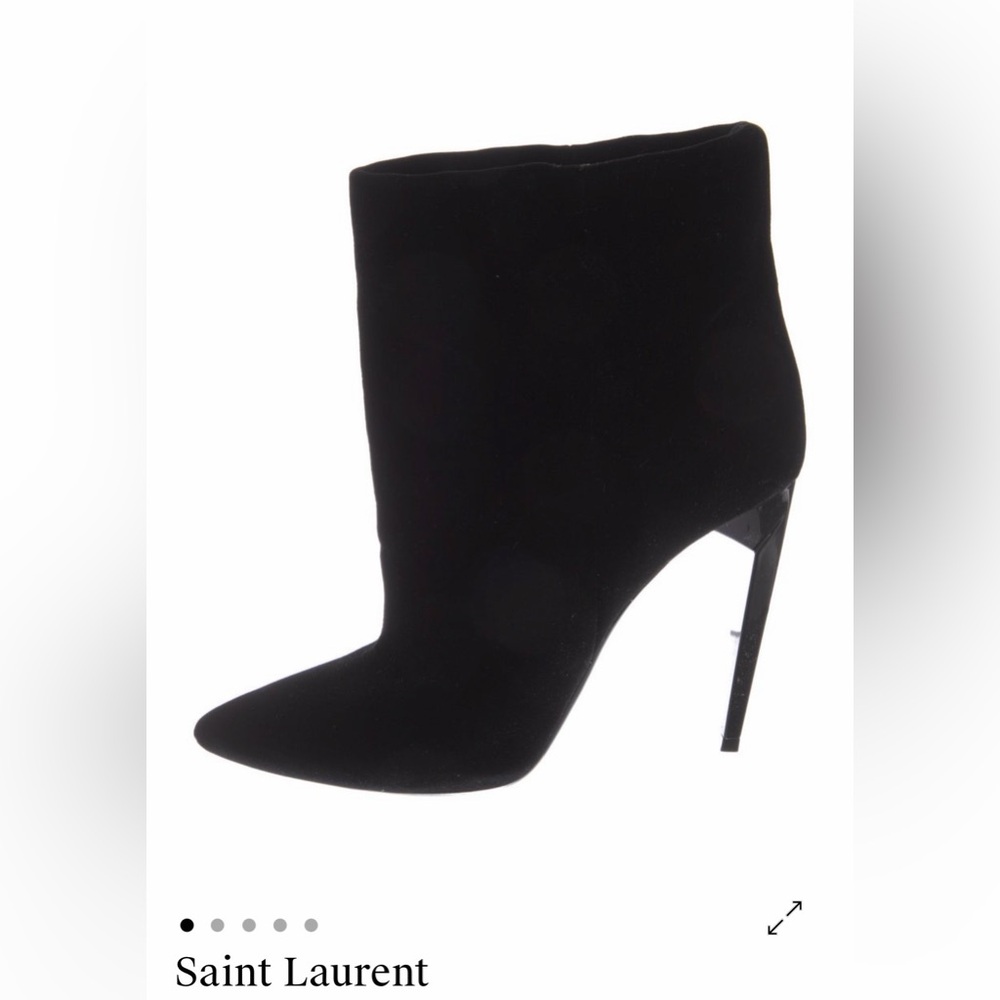 Saint Laurent Black Velvet Pointed Ankle Stiletto Boots - Picture 2 of 8